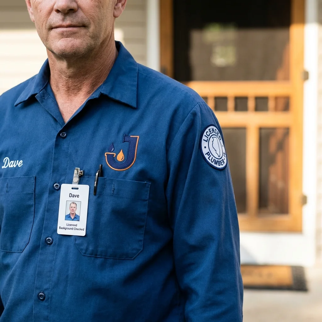 Licensed plumber showing ID badge in Groveport, OH