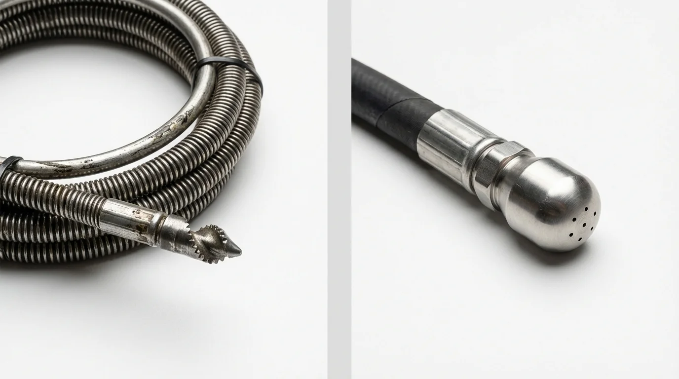 Drain snake cable and hydro jetting nozzle used for drain cleaning in Groveport, OH