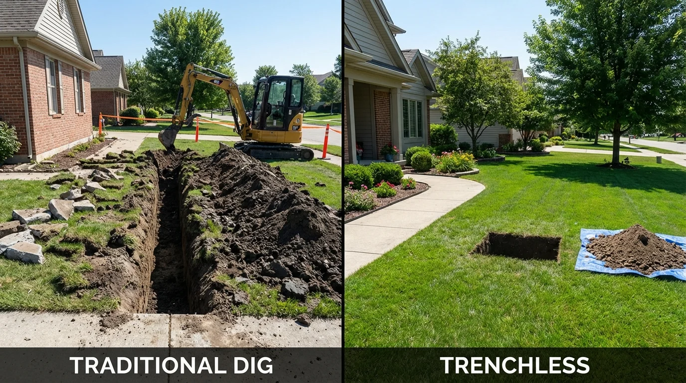 Trenchless sewer repair with minimal yard damage versus traditional excavation in Groveport, OH